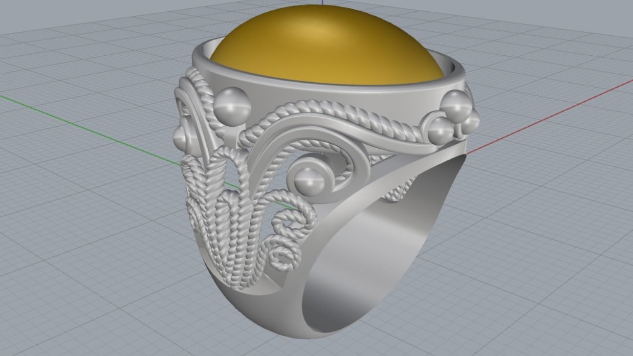 Ring with patterns cabochon 3D print model_11