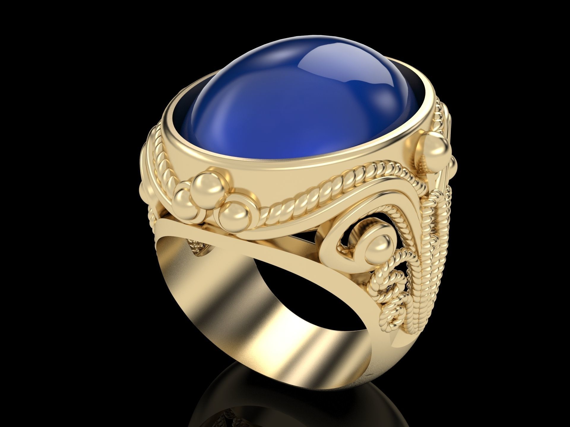 Ring with patterns cabochon 3D print model_4