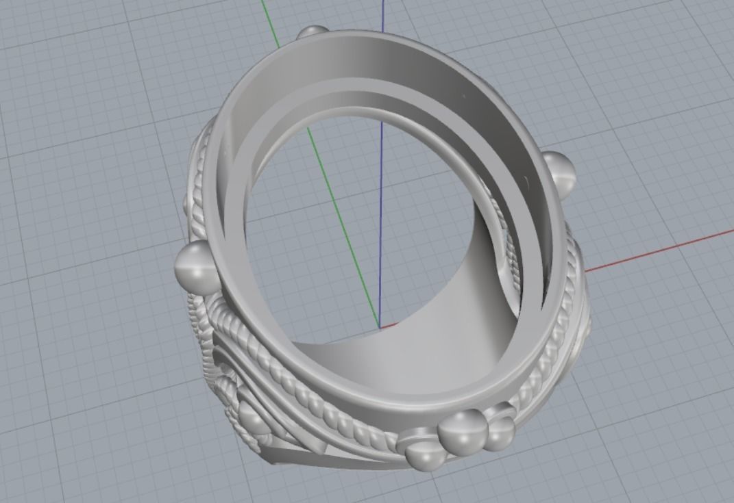Ring with patterns cabochon 3D print model_12