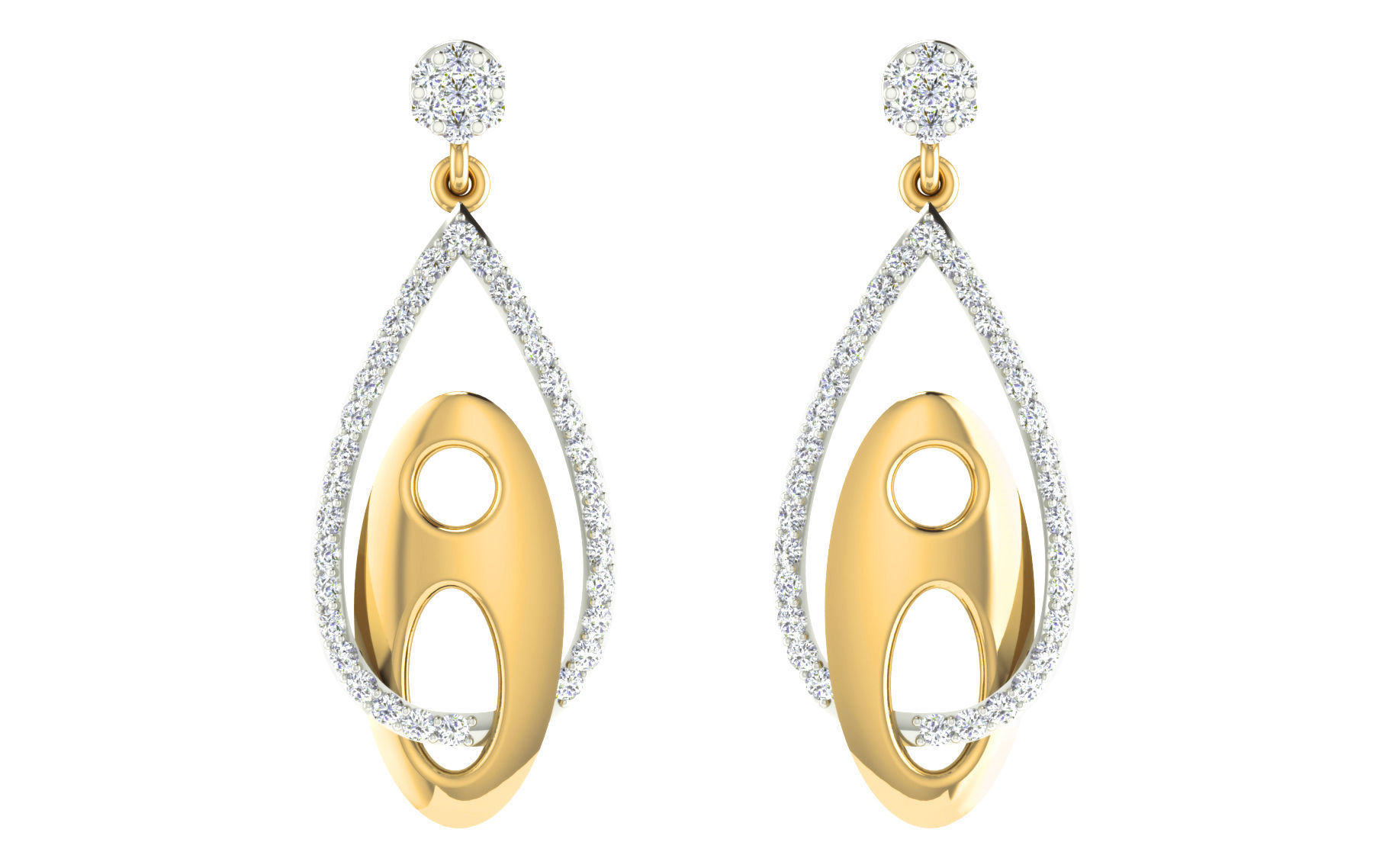 Diamond Drops Earrings 3dm render details 3D print model_5