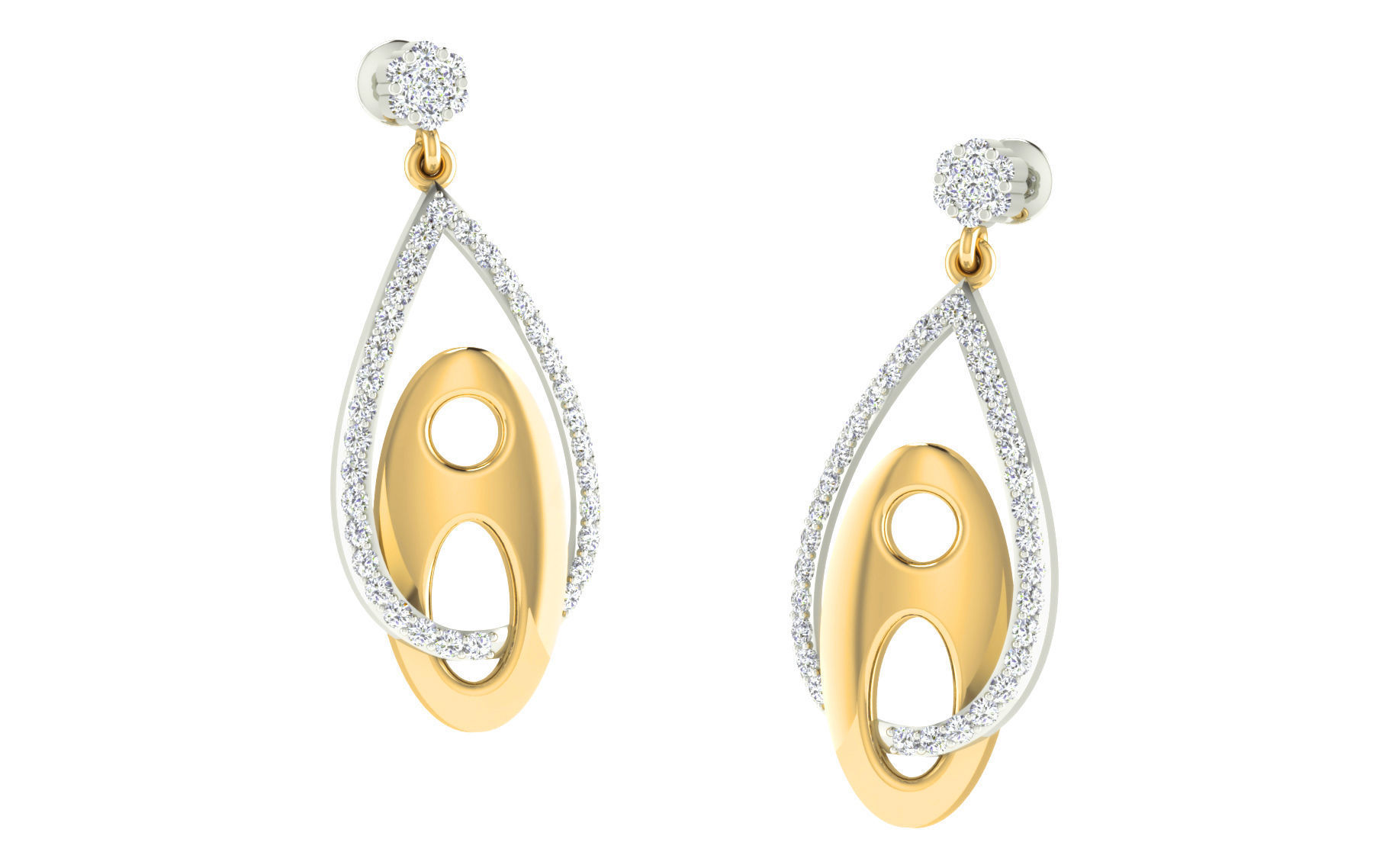 Diamond Drops Earrings 3dm render details 3D print model_1