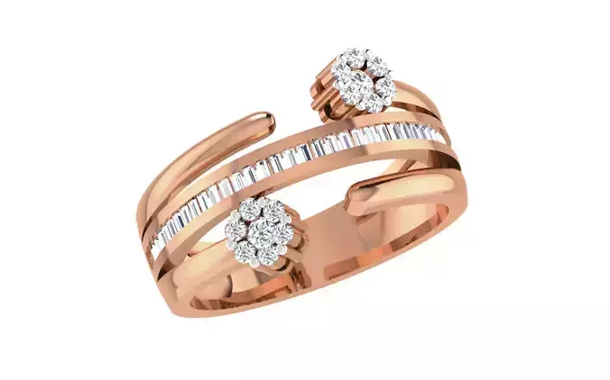 Bi Flower High Jewelry Diamond Cocktail Ring renders 3dm stl