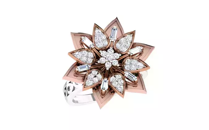 Blooming Flower High Jewelry Diamond Cocktail Ring renders 3dm