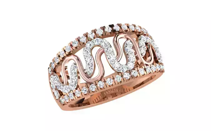 Waves High Jewelry Diamond Cocktail Ring renders 3dm stl details