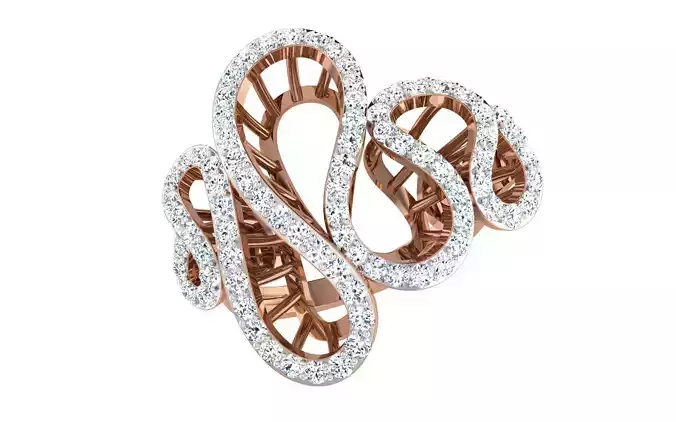 Waves on wire mesh High Jewelry Diamond Cocktail Ring renders 