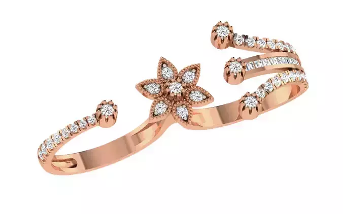 Flower High Jewelry Diamond Cocktail Ring renders 3dm stl 