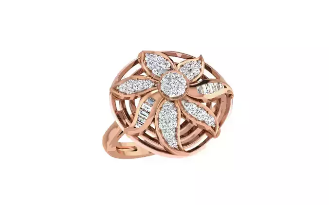 Flower on Wire High Jewelry Diamond Cocktail Ring renders 3dm