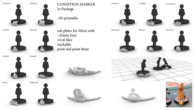 5e bundle of 14 condition markers stackable plates 3D print model