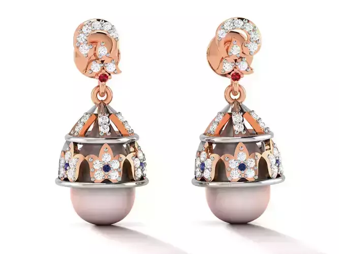 Hanging Diamond Drops Earrings 3dm render details