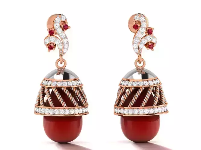 Hanging Diamond Drops Earrings 3dm render details