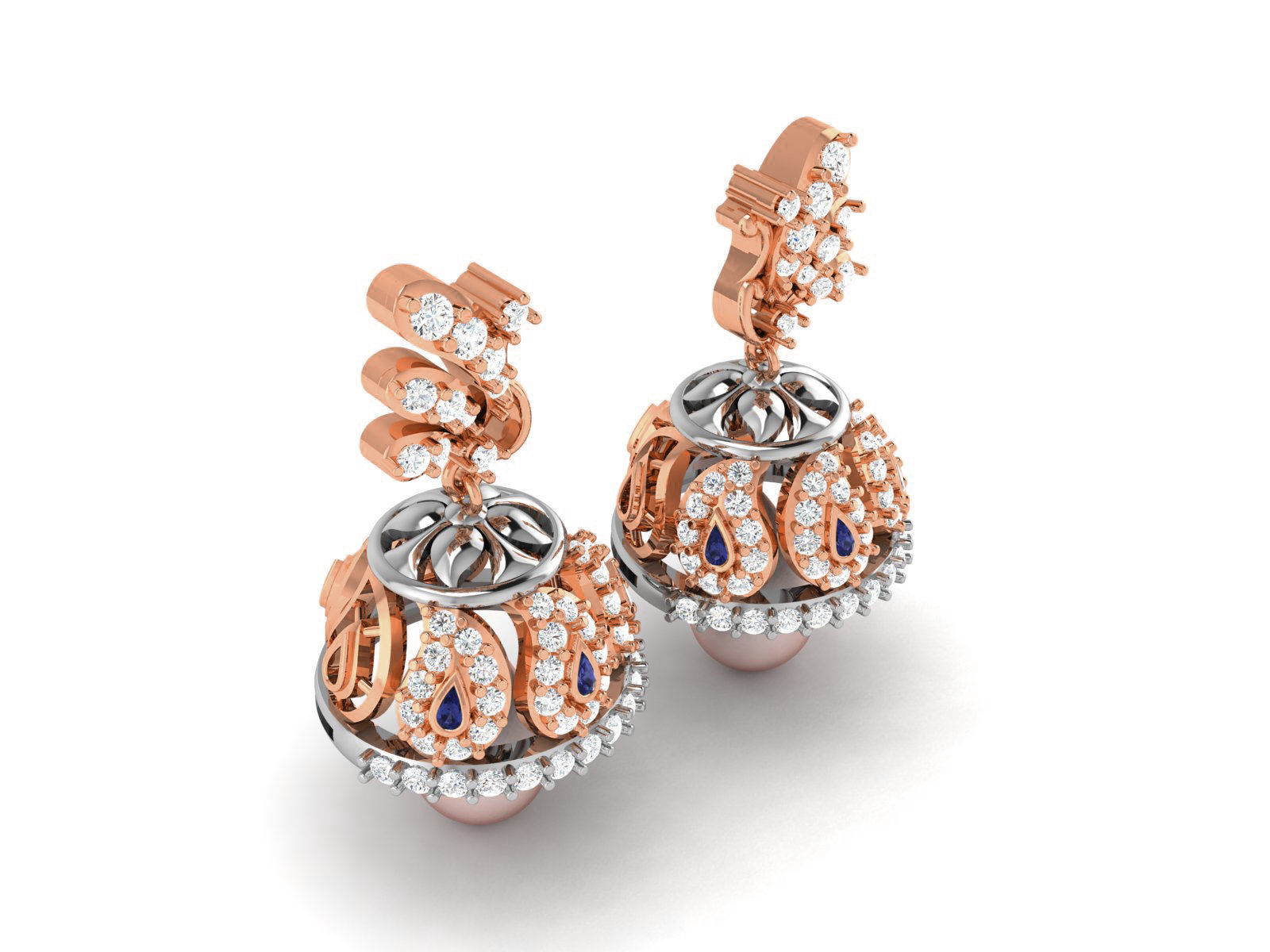 Hanging Diamond Drops Earrings 3dm render details 3D print model_7