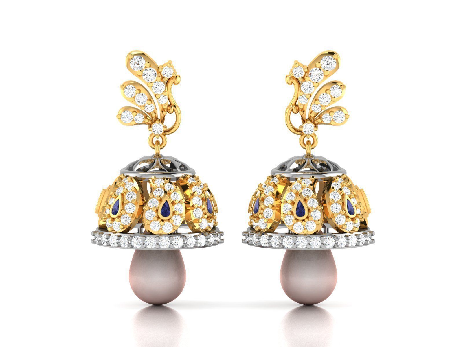 Hanging Diamond Drops Earrings 3dm render details 3D print model_1