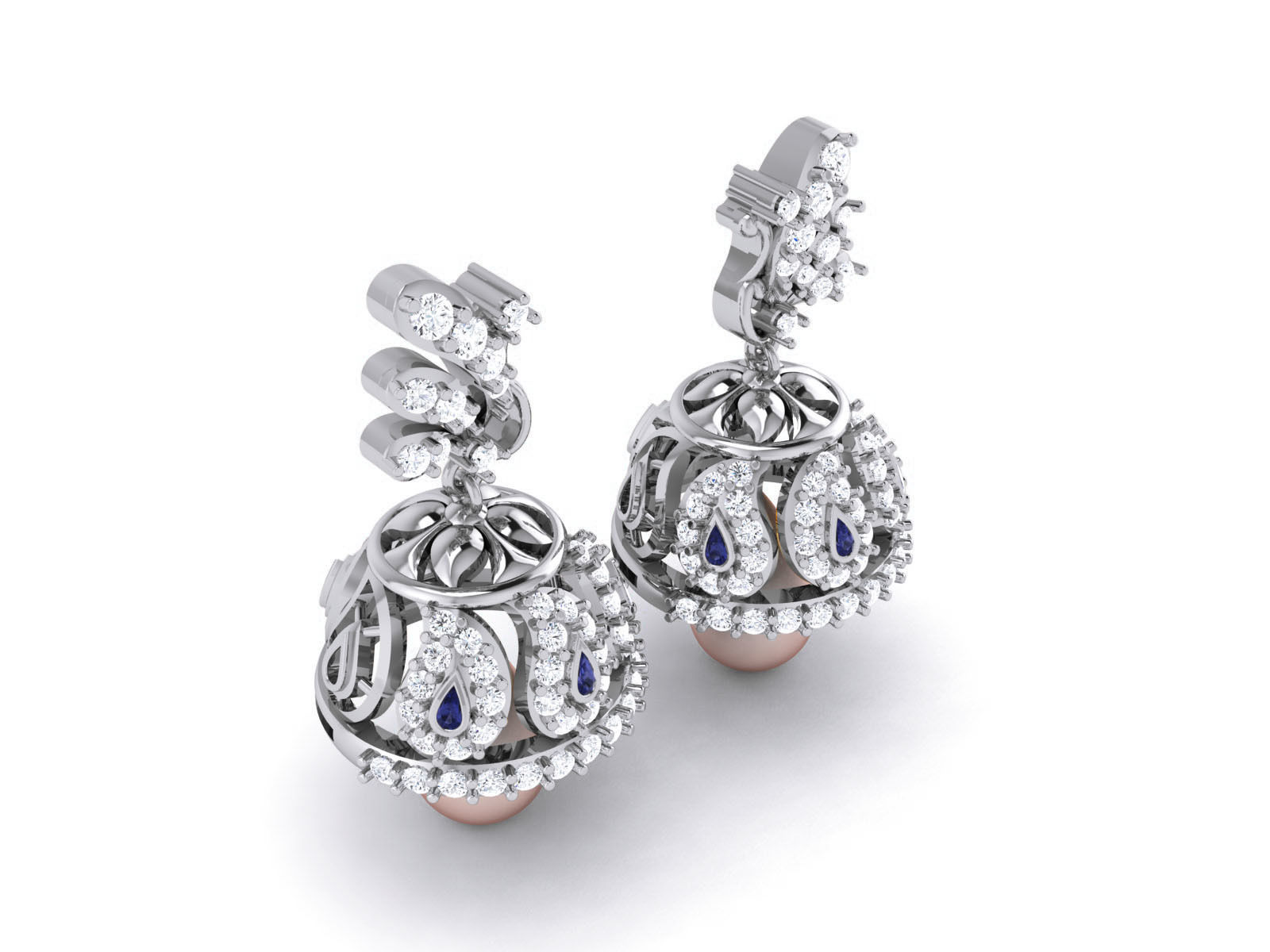 Hanging Diamond Drops Earrings 3dm render details 3D print model_8