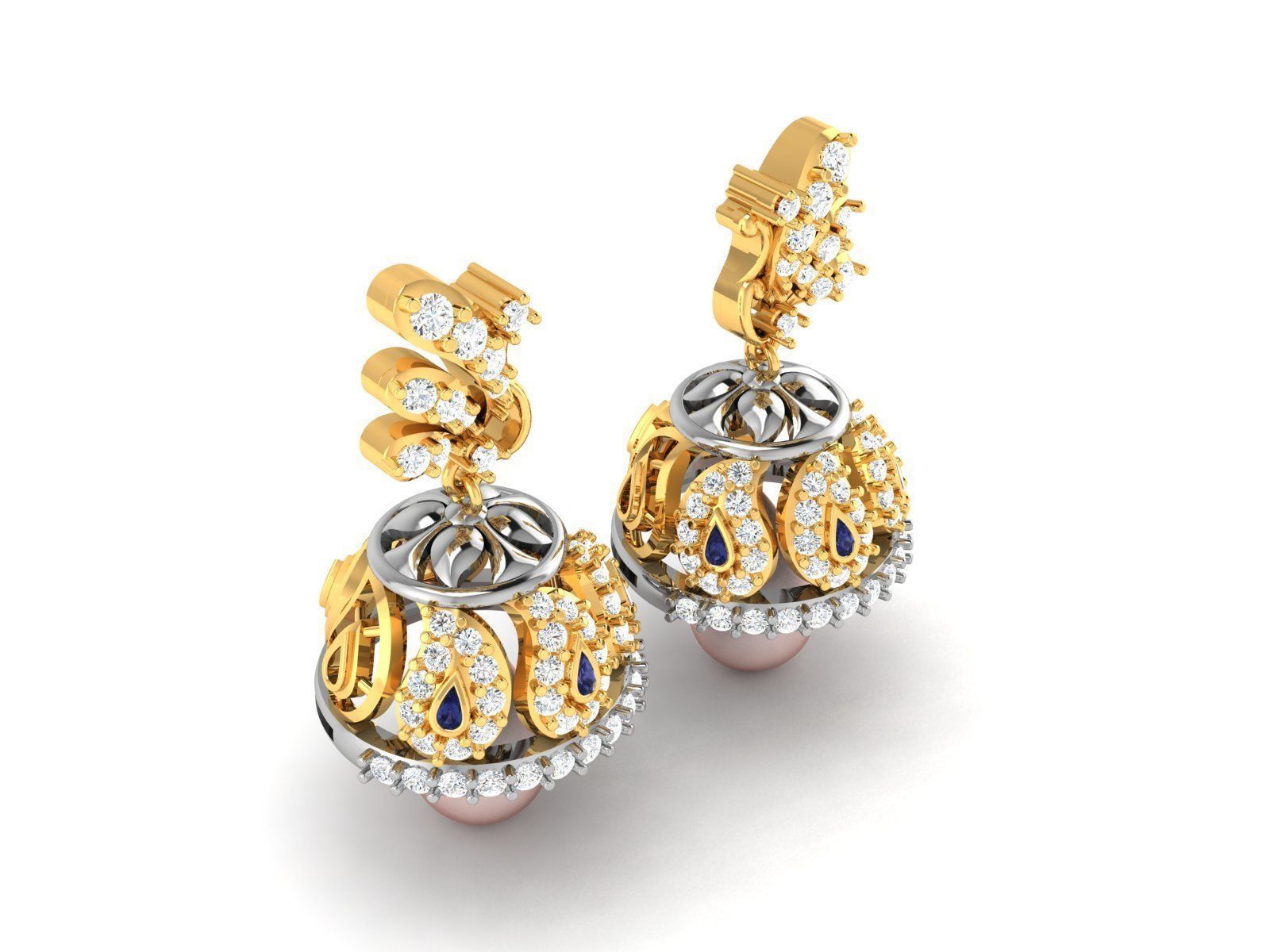 Hanging Diamond Drops Earrings 3dm render details 3D print model_6