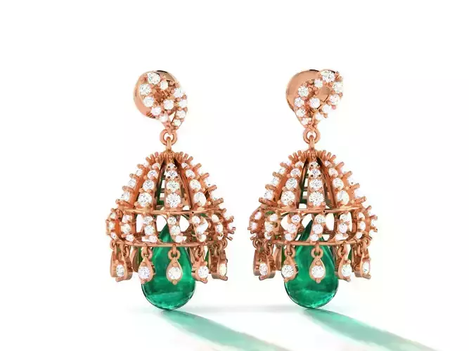 Hanging Diamond Drops Earrings 3dm render details