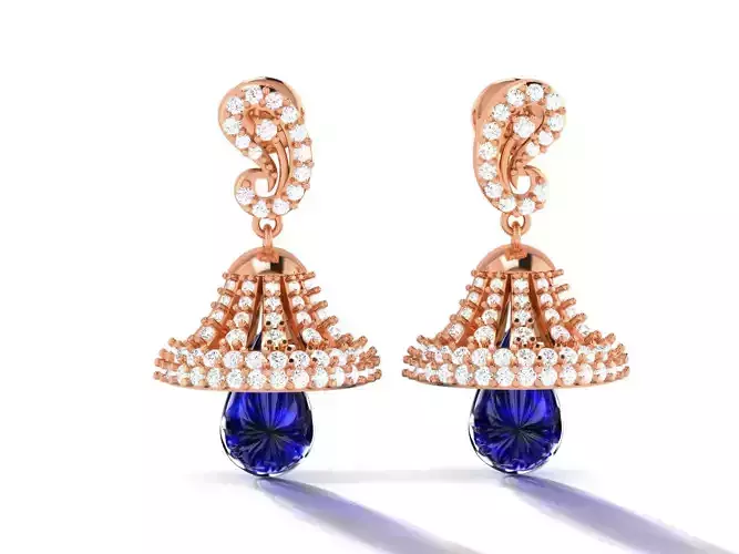 Hanging Diamond Drops Earrings 3dm render details