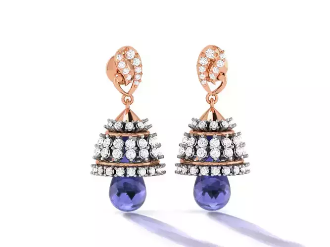 Hanging Diamond Drops Earrings 3dm render details