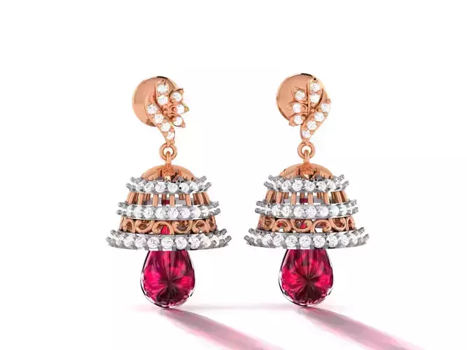 Hanging Diamond Drops Earrings 3dm render details