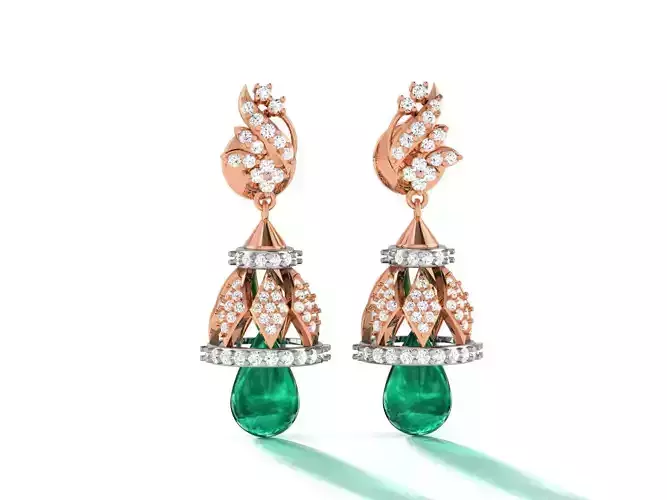Hanging Diamond Drops Earrings 3dm render details