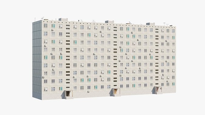 Soviet Panel Apartment Building three entrances Low-poly 3D model
