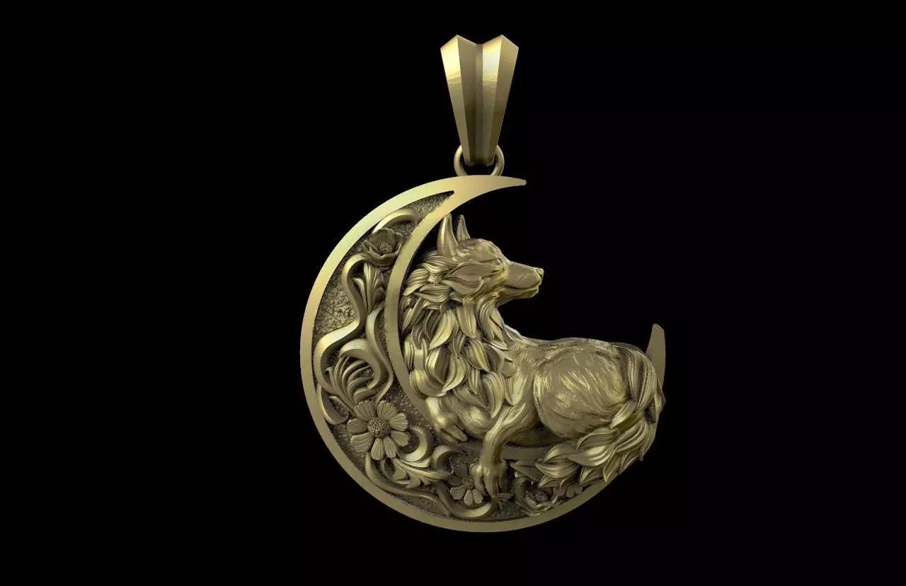 Wolf moon pendant 3D print model