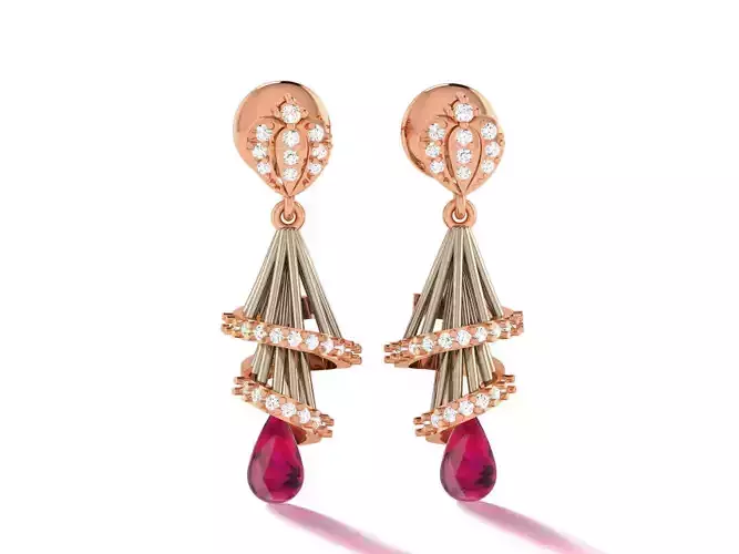 Hanging Diamond Drops Earrings 3dm render details