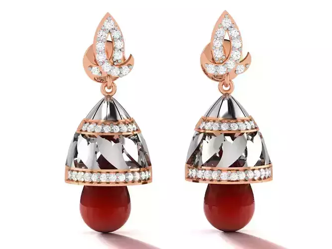 Hanging Diamond Drops Earrings 3dm render details