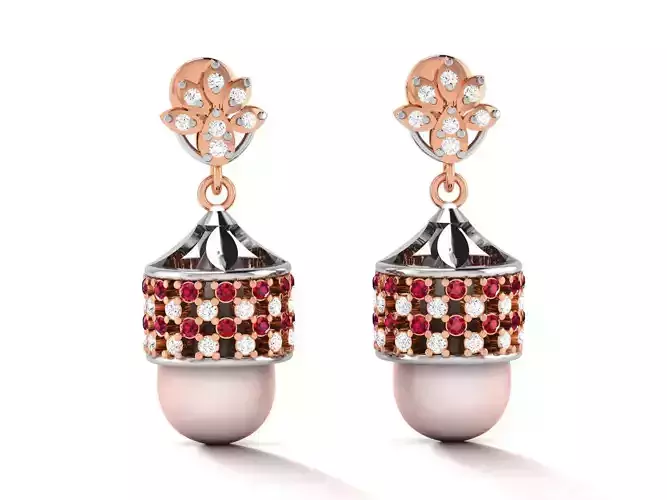 Hanging Diamond Drops Earrings 3dm render details