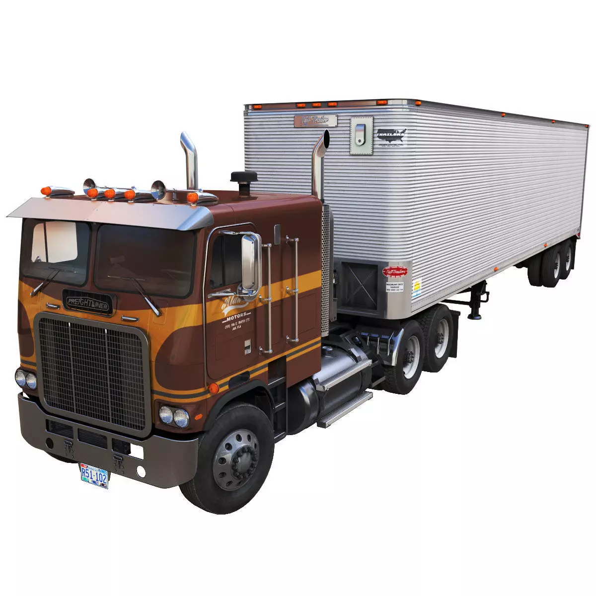 Freightliner Powerliner dryvan trailer Low-poly 3D model