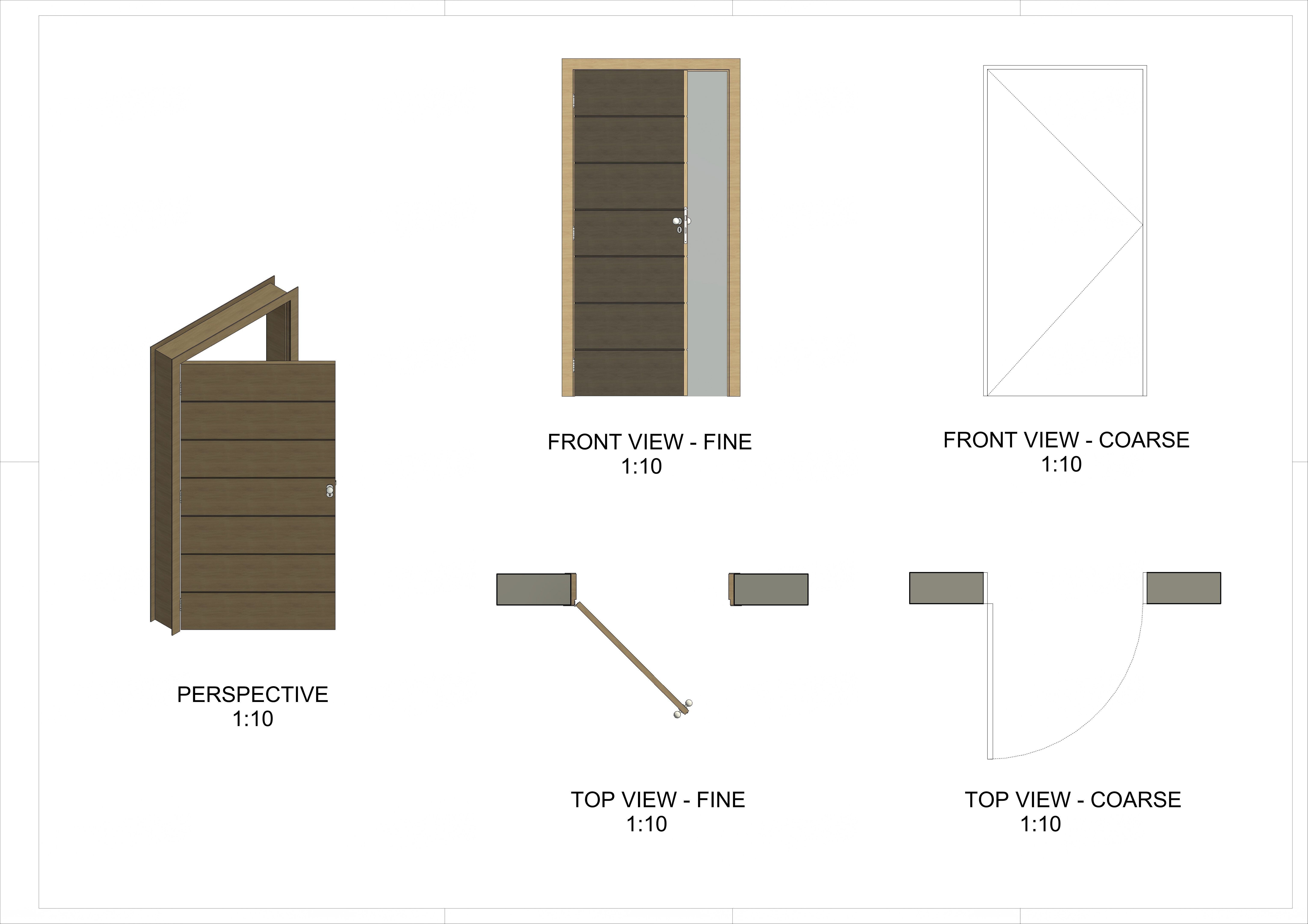 Single Door - Horizontal Lines -12 Handles - Revit 2020  3D model_3