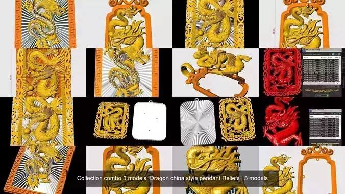 Collection combo 3 models  Dragon china style pendant Reliefs