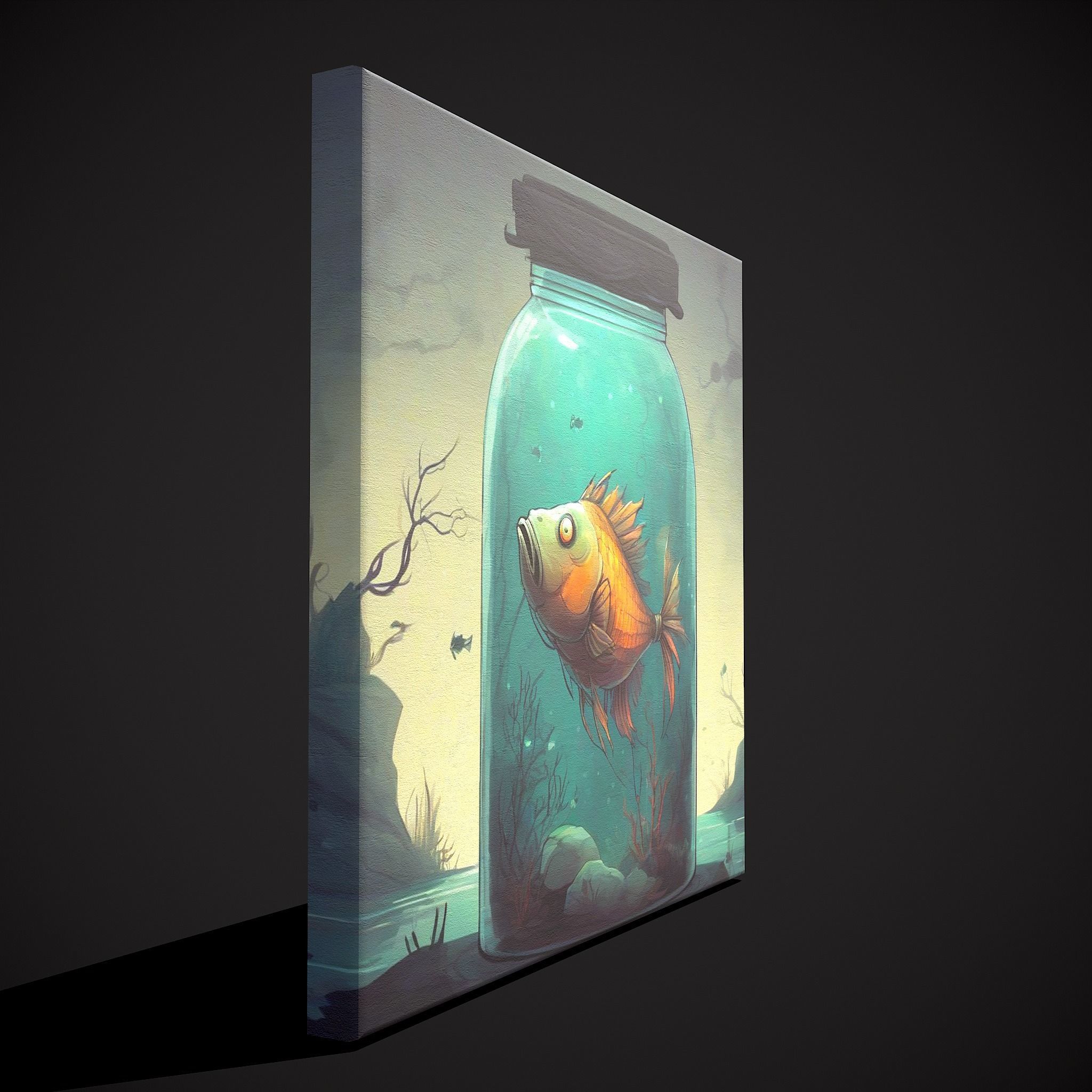 Fish in a Jar Painting Low-poly 3D model_5