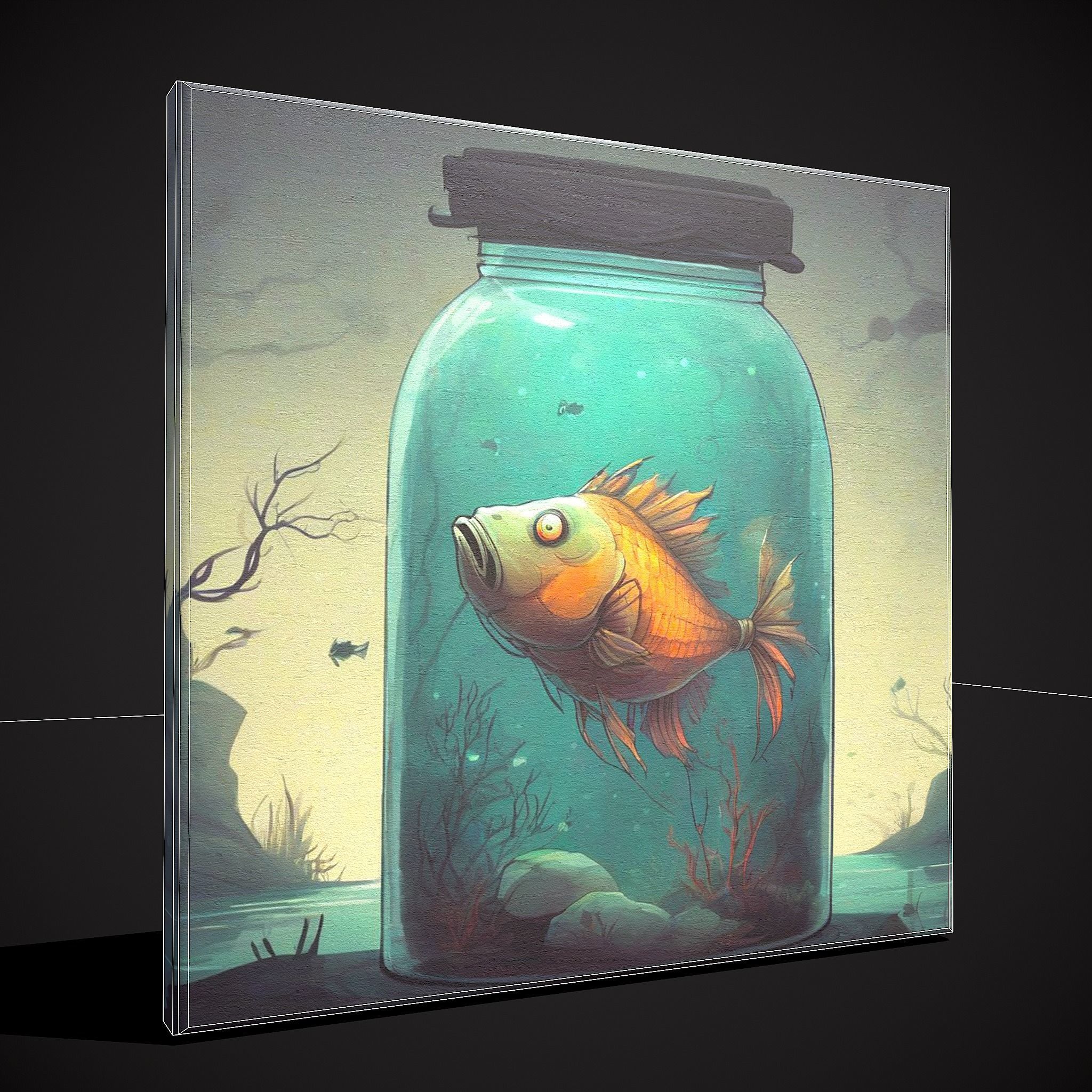 Fish in a Jar Painting Low-poly 3D model_2