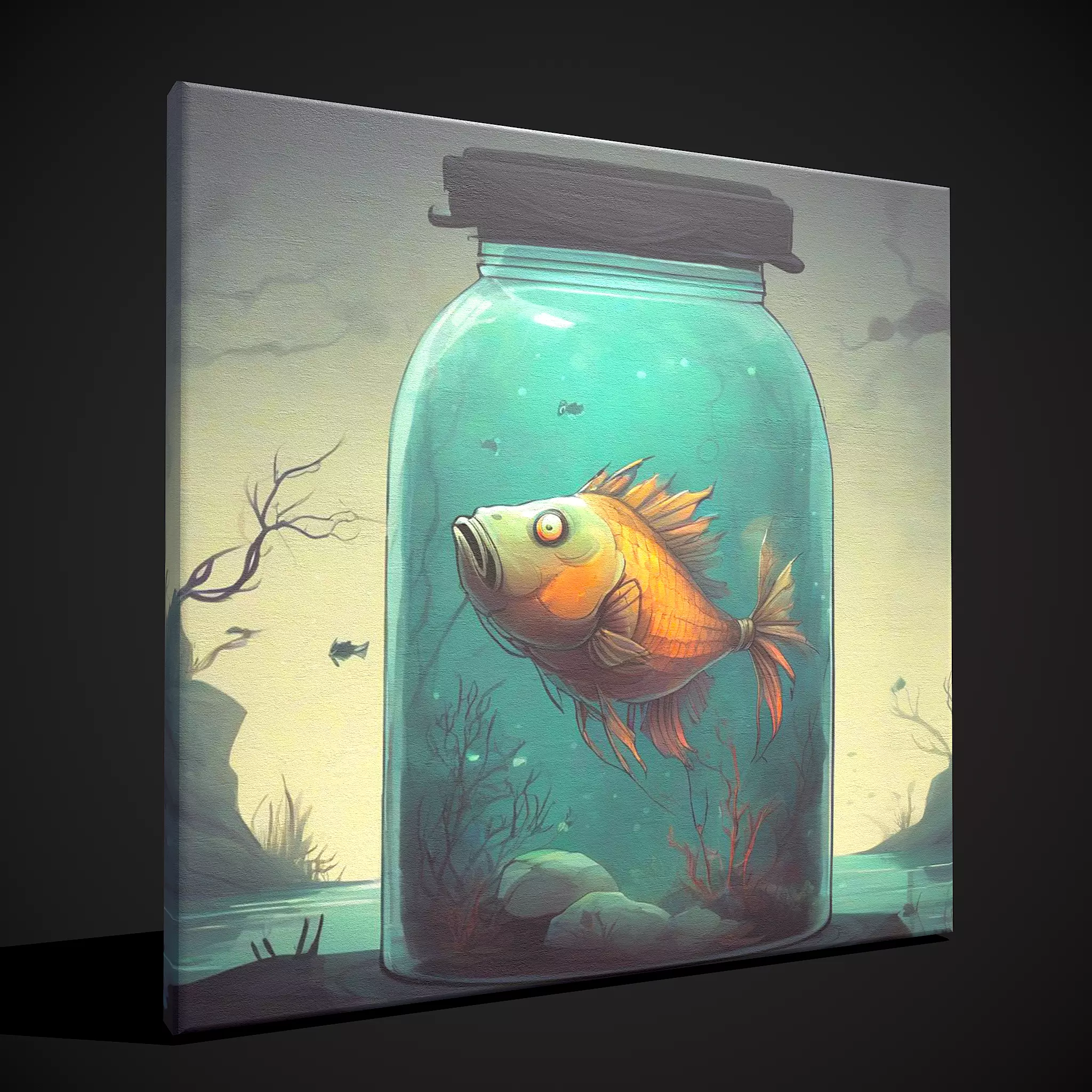 Fish in a Jar Painting Low-poly 3D model_0