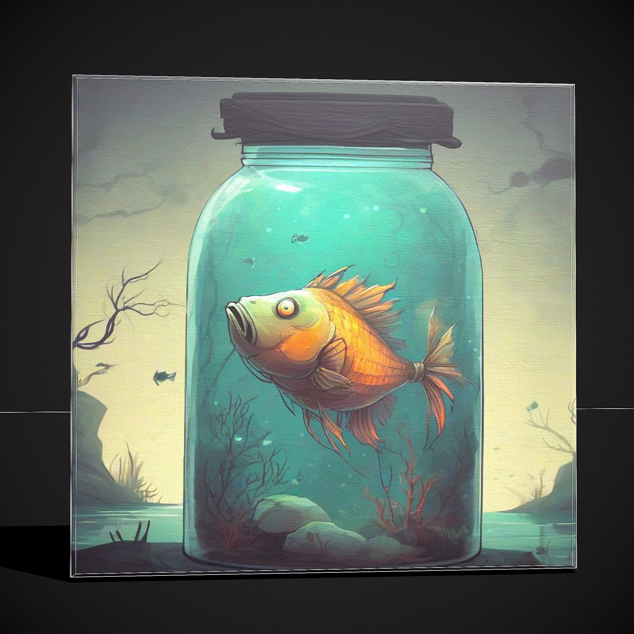 Fish in a Jar Painting Low-poly 3D model_4