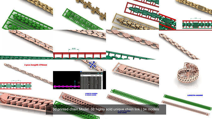 3d printed chain Model  38 highly sold unique chain link 3D Model Collection
