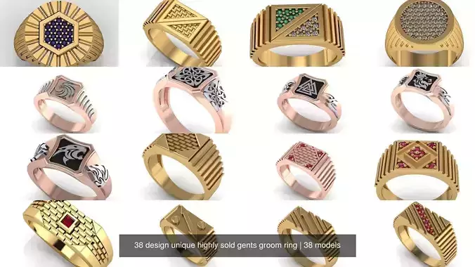 38 design unique highly sold gents groom ring 3D Model Collection