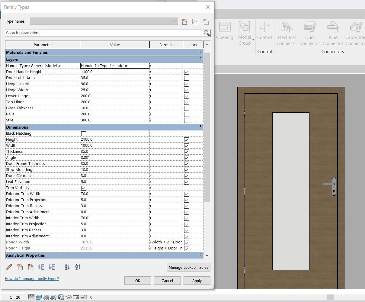 Single Door - Plain with Central Glass - 12 Handles - Revit 2020 3D model_1