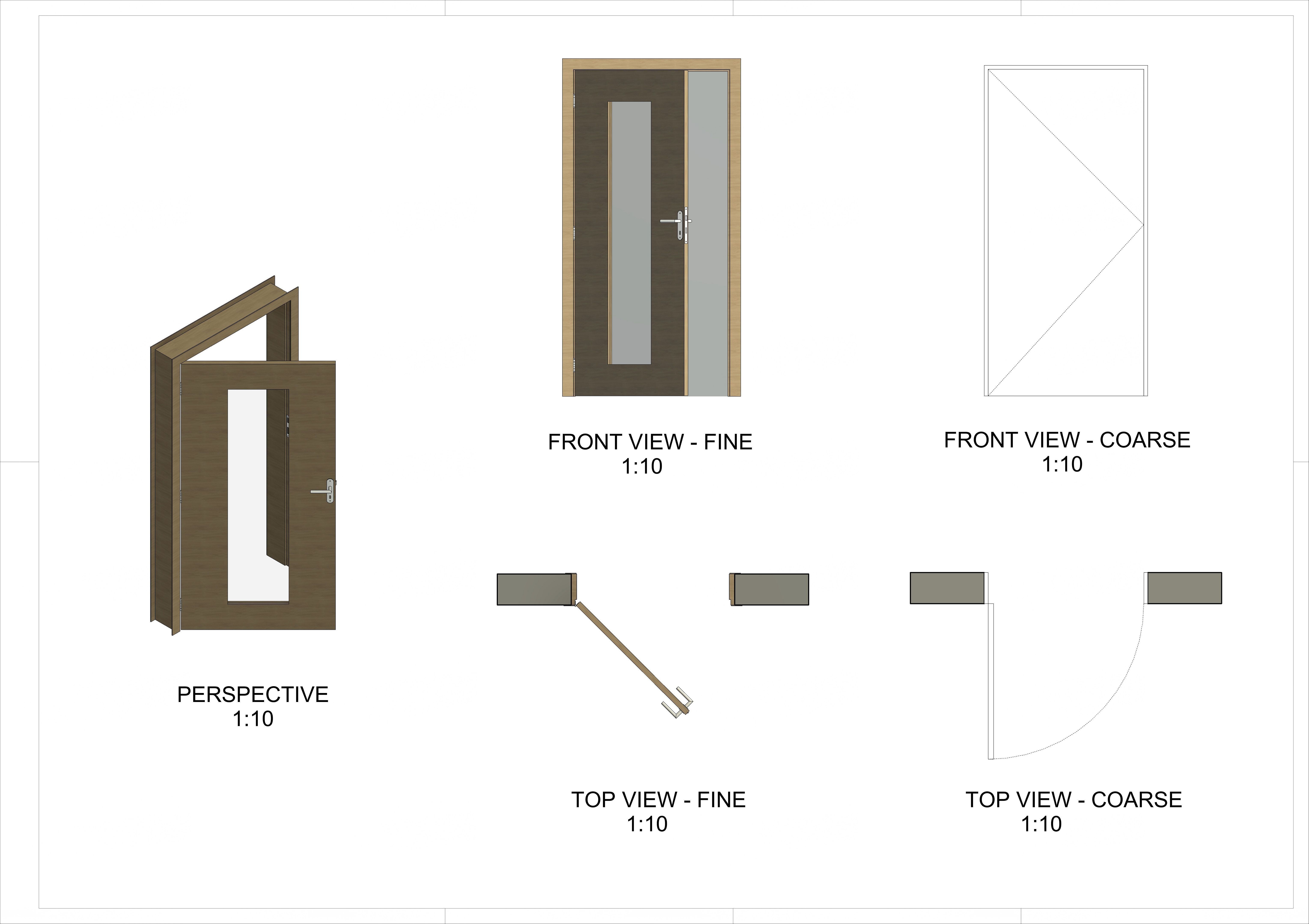 Single Door - Plain with Central Glass - 12 Handles - Revit 2020 3D model_2