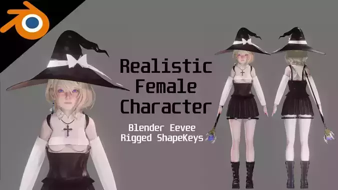 White Magician Girl - Realistic Female Character - Blender Eevee