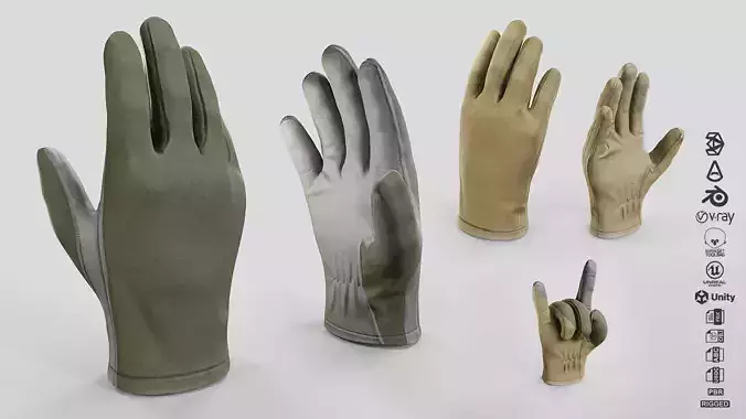 Nomex Flight Gloves Low-poly 3D model