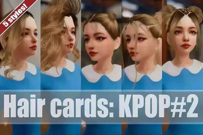 KPop Hairstyles set 2 Unity3D Low-poly 3D model