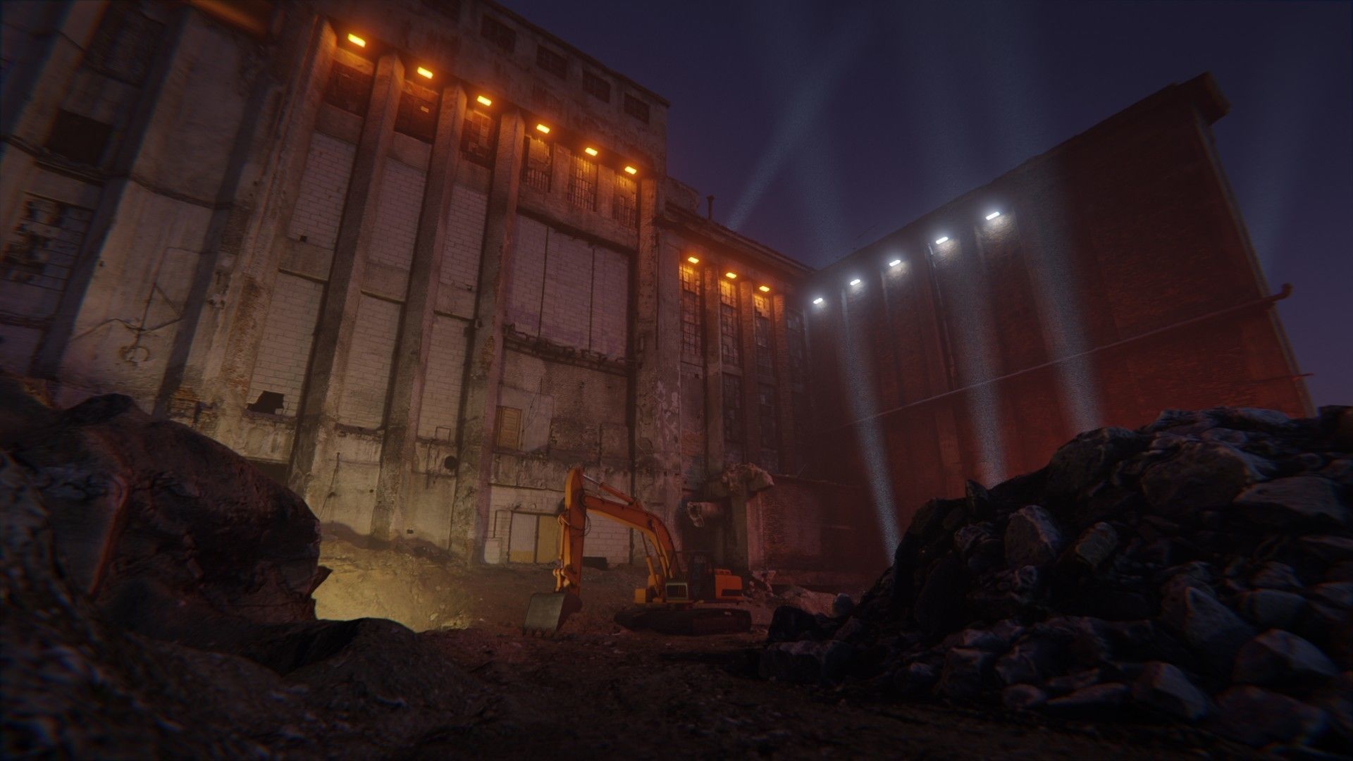 Mighty facade of an abandoned and ruined factory 3D model_7