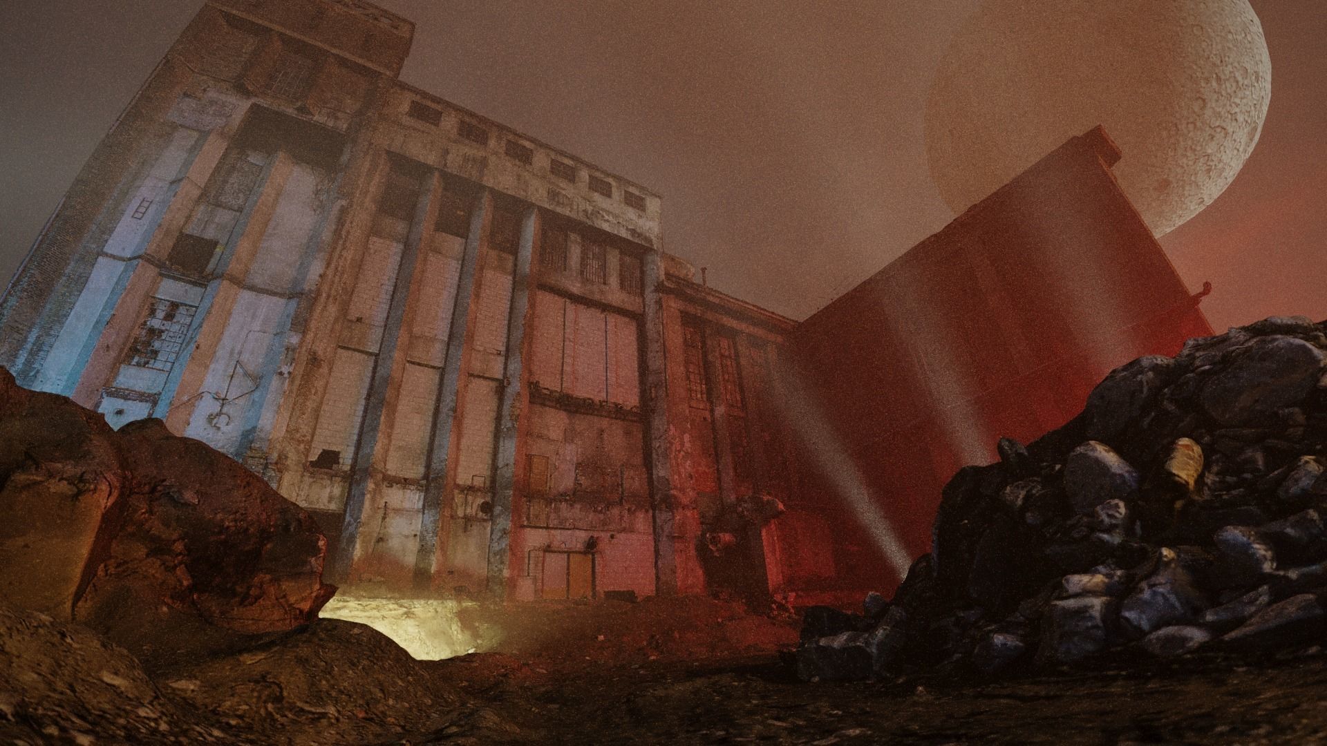 Mighty facade of an abandoned and ruined factory 3D model_8