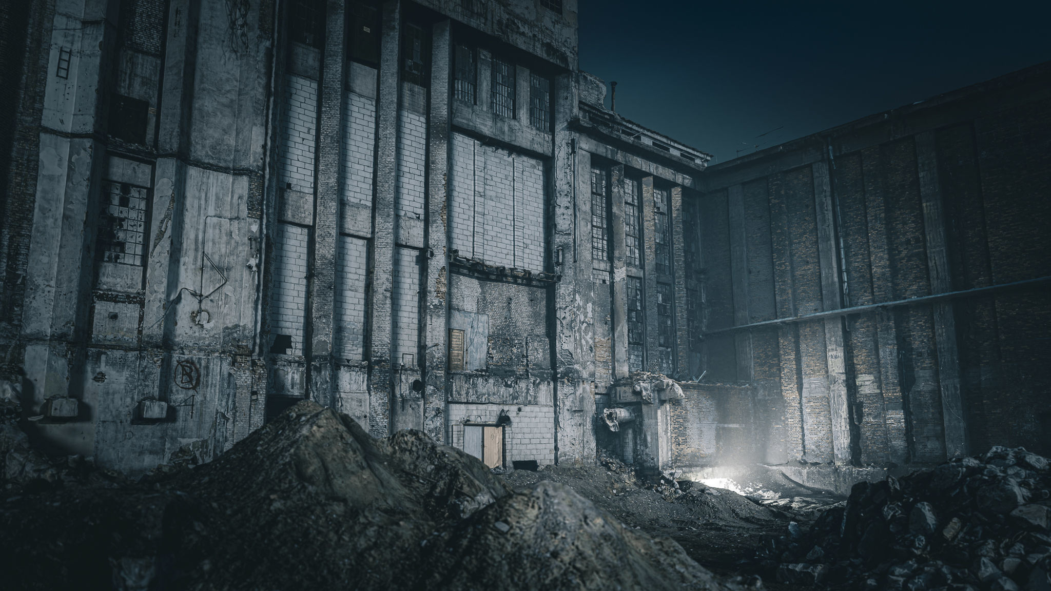 Mighty facade of an abandoned and ruined factory 3D model_5