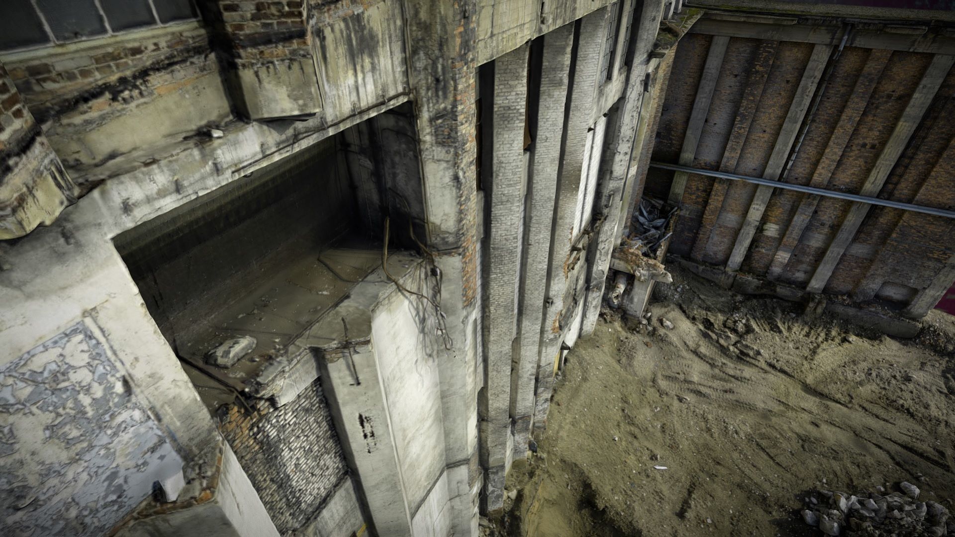 Mighty facade of an abandoned and ruined factory 3D model_2