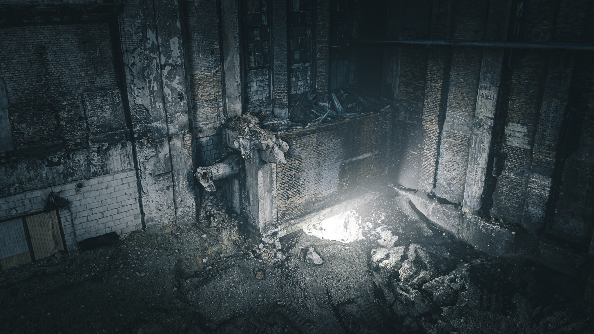 Mighty facade of an abandoned and ruined factory 3D model_6