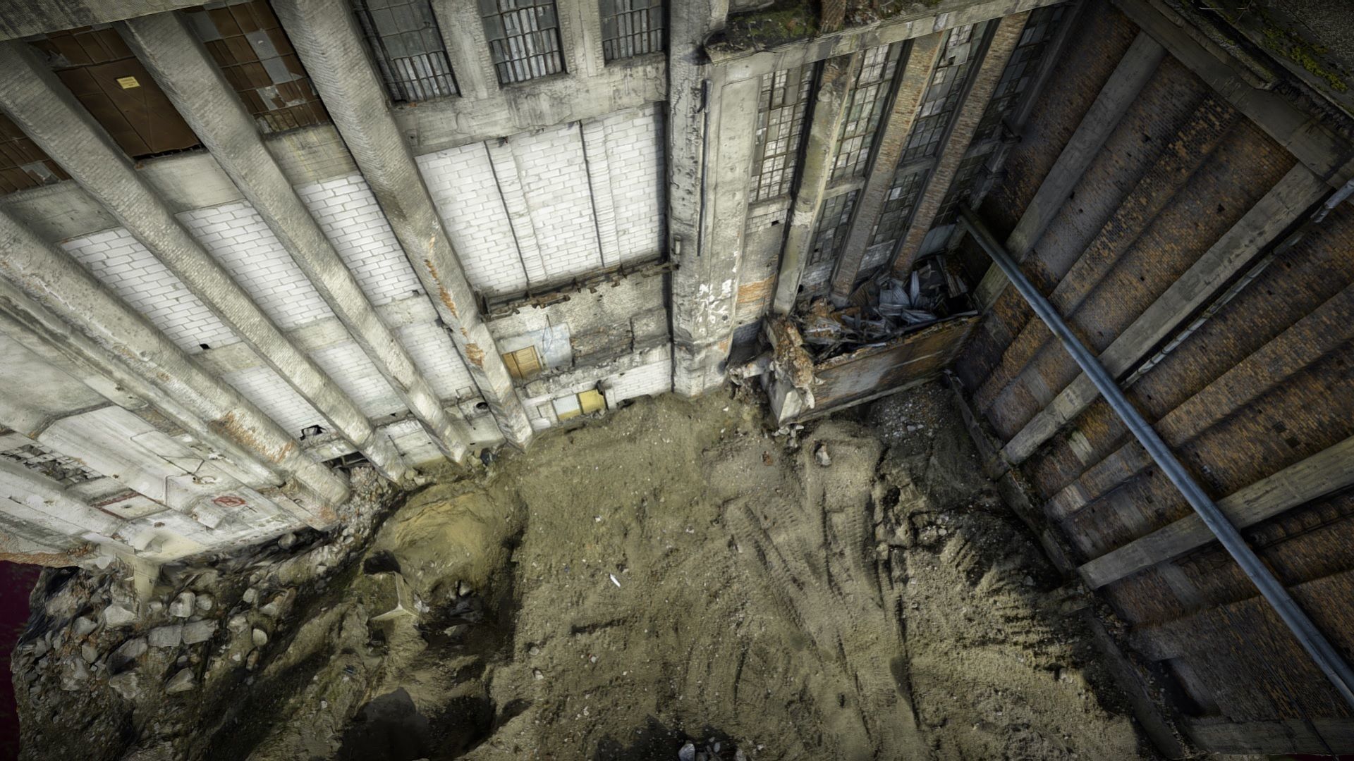 Mighty facade of an abandoned and ruined factory 3D model_1