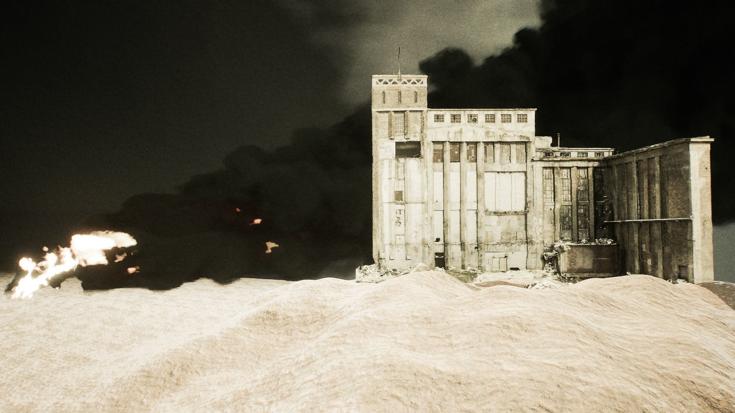 Mighty facade of an abandoned and ruined factory 3D model_9