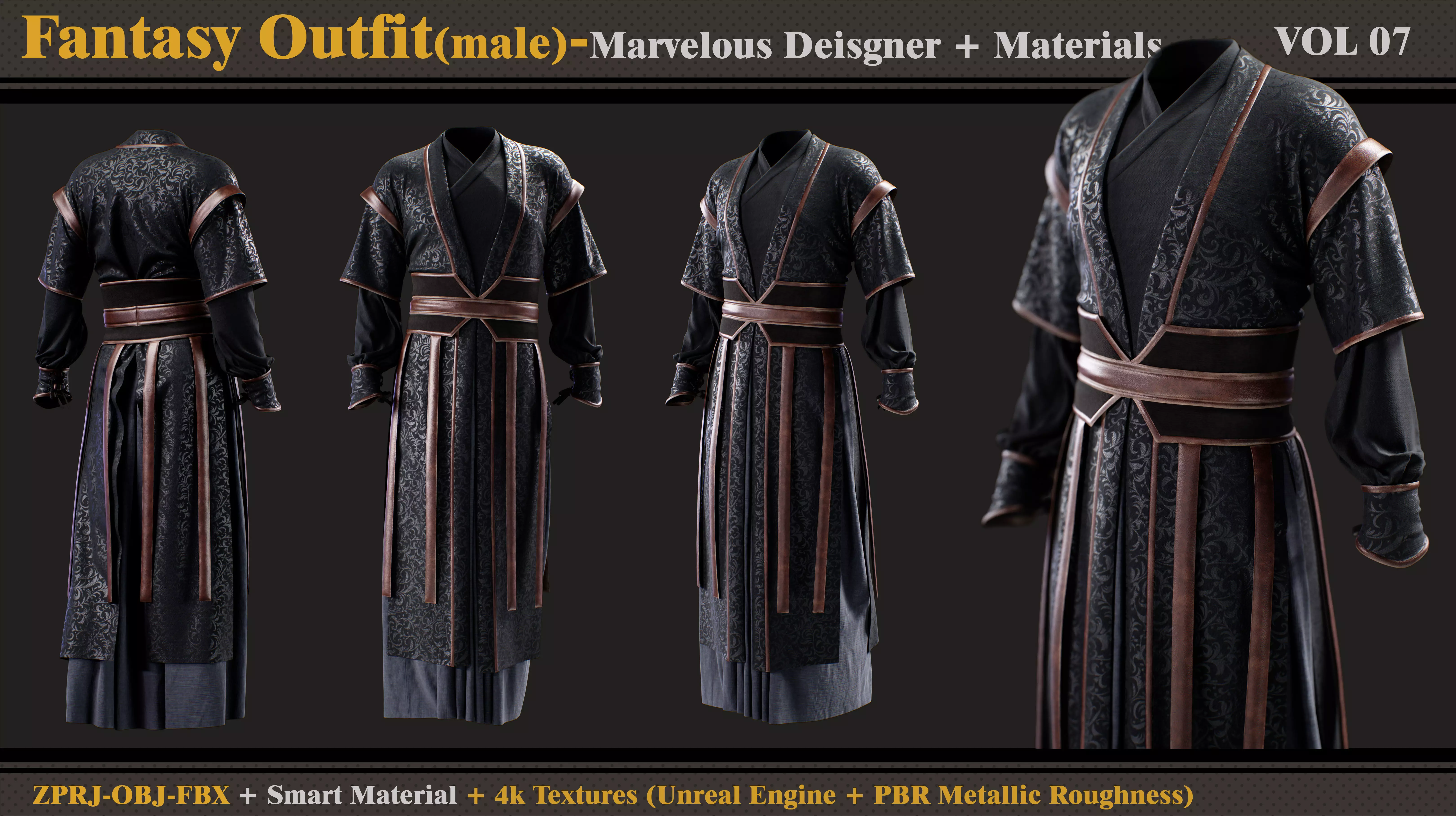 Fantasy Outfit-MALE- Clo3d Smart Material-Textures-OBJ- FBX 3D model_0
